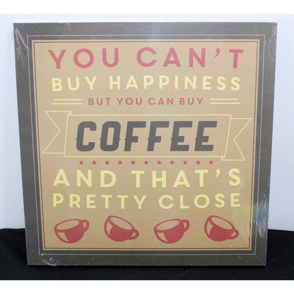 Interiors by Design Coffee Wall Plaque Happiness Quote Sign 14x14 Brown Tan